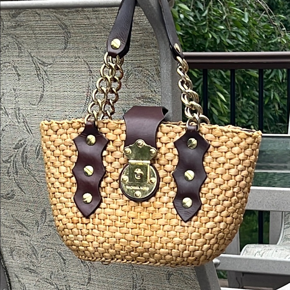 MICHAEL Michael Kors Tan and Brown Shoulder Bag with Leather Accents